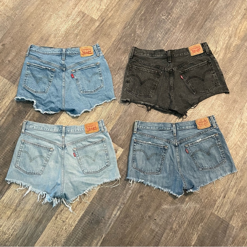 Lot of 4 Levi's Black and Blue Jean Shorts Distressed Style